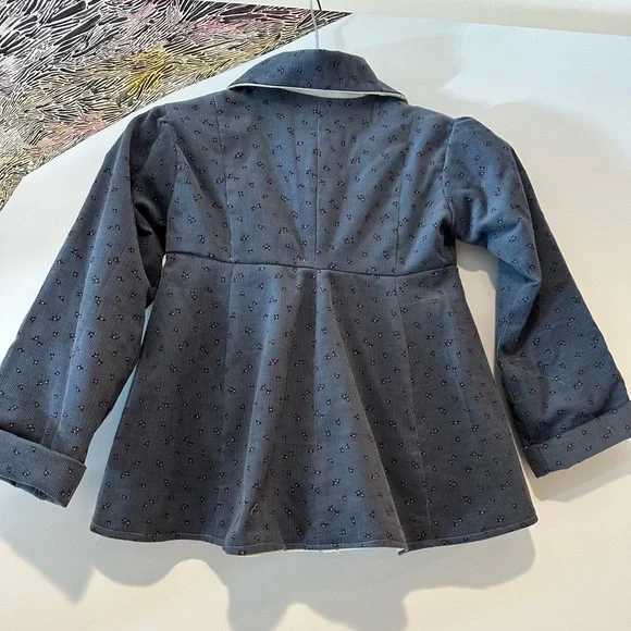 Handmade vintage corduroy floral dusty blue girls pea coat estimate sz 3 - Picture 5 of 7